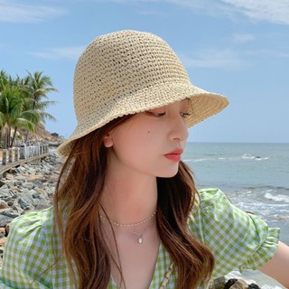 Mũ che nắng ngoài trời SEREN, Mũ xô rơm thoáng khí chống tia cực tím, Mũ dệt tay có thể gập lại mùa hè dành cho nữ đi biển