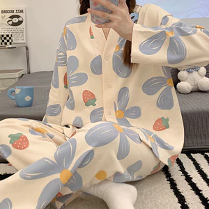 Mùa Xuân 2025 Mùa Thu Sữa Lụa Bộ Đồ Ngủ Nữ Cardigan Cổ Chữ V Quần Dài Tay Mỏng Phong Cách Chấm Bi In Đồ Gia Đình Phù Hợp Với
