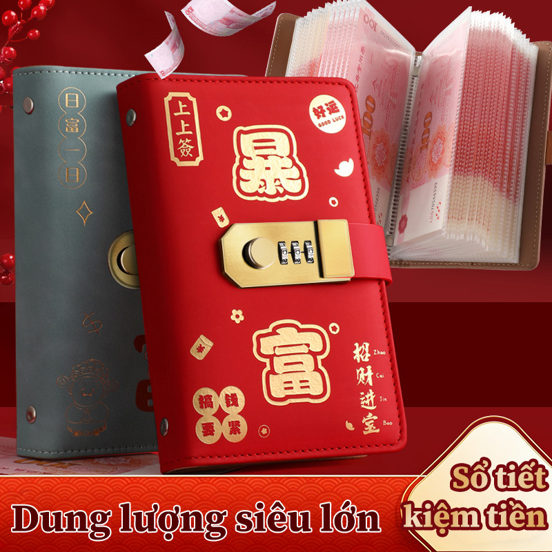Sử dụng loại sổ tiết kiệm da PU cao cấp, thiết kế 100 ô với khóa mật khẩu và chống nước, ví tài chính trẻ em
