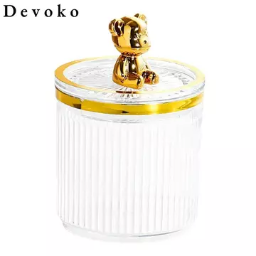 Hộp đựng khăn bông trang điểm có nắp cho máy tính để bàn Gấu dễ thương Tấm lót bông Swab Rod Hộp đựng mỹ phẩm Trang sức Qtip Hộp đựng Son môi Hộp sắp xếp
