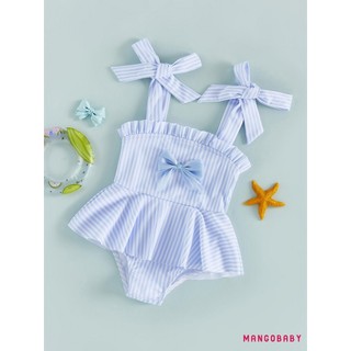 MG-Toddler Đồ Bơi Bé Gái Sọc Dễ Thương In Hình Không Tay Dây Buộc Vai Bộ Đồ Tắm Đồ Bơi Cho Bé
