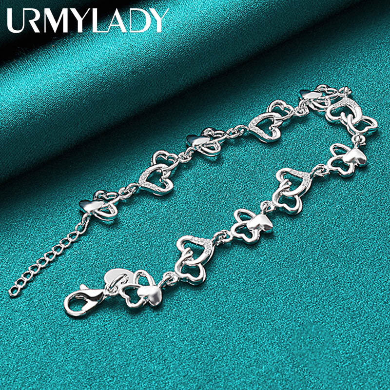 URMYLADY Dây chuyền và vòng tay bạc 925 hình trái tim - Phù hợp cưới hỏi và thời trang