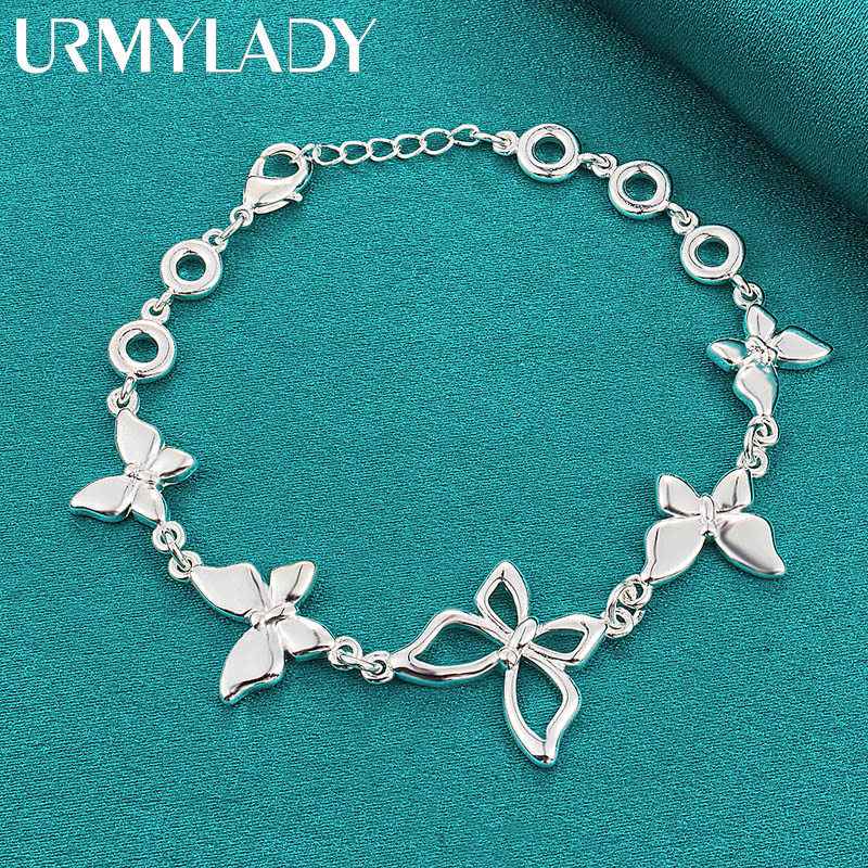 URMYLADY - Dây chuyền và vòng tay bạc 925, thiết kế bướm quyến rũ, phù hợp làm trang sức cưới và thời trang