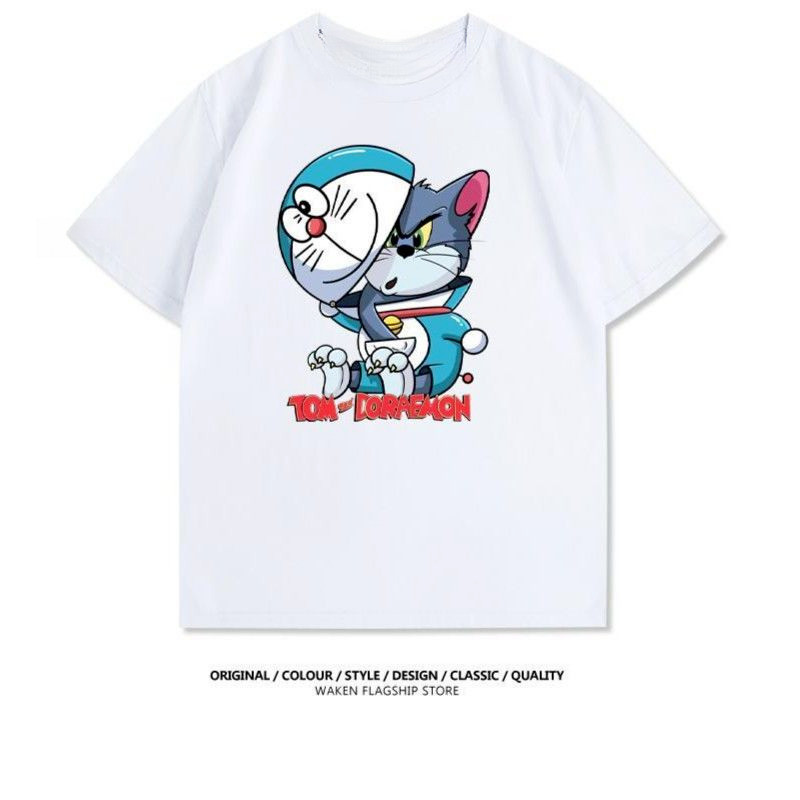 Áo sơ mi dingdang họa tiết tai nghe mèo, chất liệu cotton cao cấp, unisex cổ tròn
