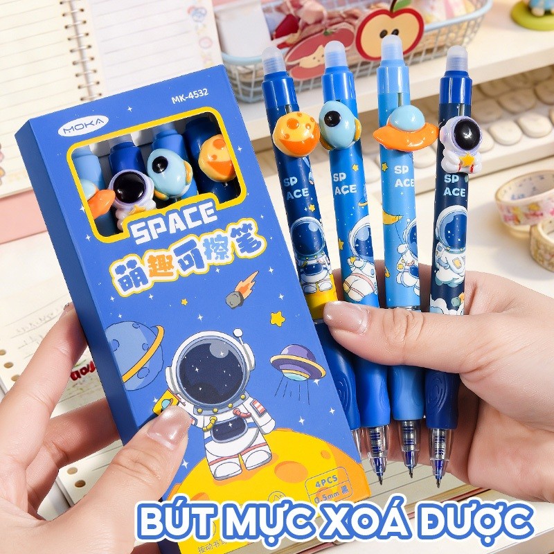 Bút mực xoá được dành cho học sinh cấp 2, bút gel ngòi 0.5mm với mực xanh siêu trơn và kiểu dáng cực kỳ cute