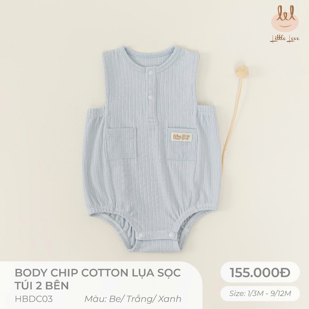 BODY CHIP COTTON LỤA CÓ TÚI 2 BÊN [  MỀM, MÁT, MỊN CO DÃN VÀ THẤM HÚT ] SZ 1/3M - 9/12M (HBDC03)