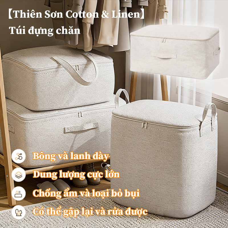 Túi/Giỏ Đựng Quần Áo Chăn Ga Cỡ Lớn Cao Cấp - Vải Cotton & Lanh, Có Thể Gấp Gọn, Đa Năng, Đựng Chăn Màn & Hành Lý