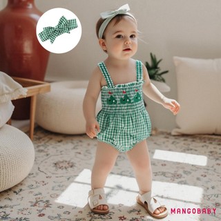 MG-Baby Girl Trang Phục Mùa Hè Bóng Bầu Dục Golf Thêu Kẻ Sọc Áo Liền Quần Không Tay Có Băng Đô Bộ 2 Chiếc