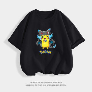 Áo thun in hình Pikachu phản diện dễ thương dành cho bé trai, vui nhộn, thoáng khí và thoải mái.