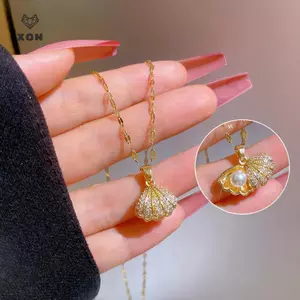 Dây chuyền ngọc trai dành cho nữ với hạt giả kim cương, làm từ titan không mòn