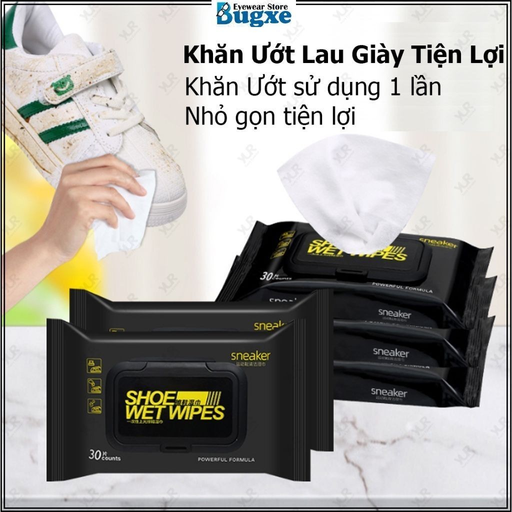 Bịch Khăn Ướt Lau Giày SHOE SHINE WIPES tiện lợi có 30 khăn sửa dụng 1 lần