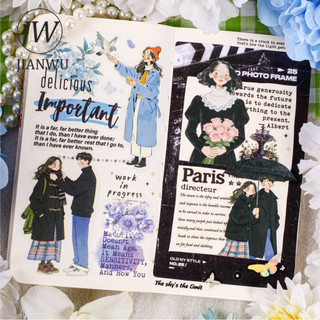 JIANWU Bộ sưu tập giải trí Dòng nhân vật hoa Kawaii Vật liệu phong cảnh CollagePET Sticker Tạp chí sáng tạo Văn phòng phẩm