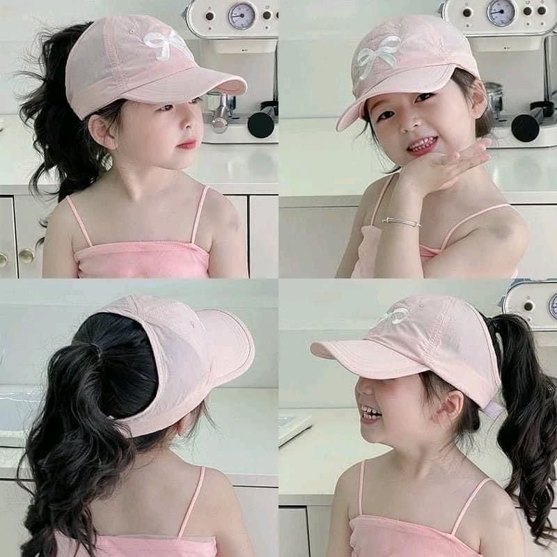 Mũ lưỡi trai cho bé, Mũ nón nửa đầu THÊU NƠ xinh chất thoáng mát phù hợp cho bé