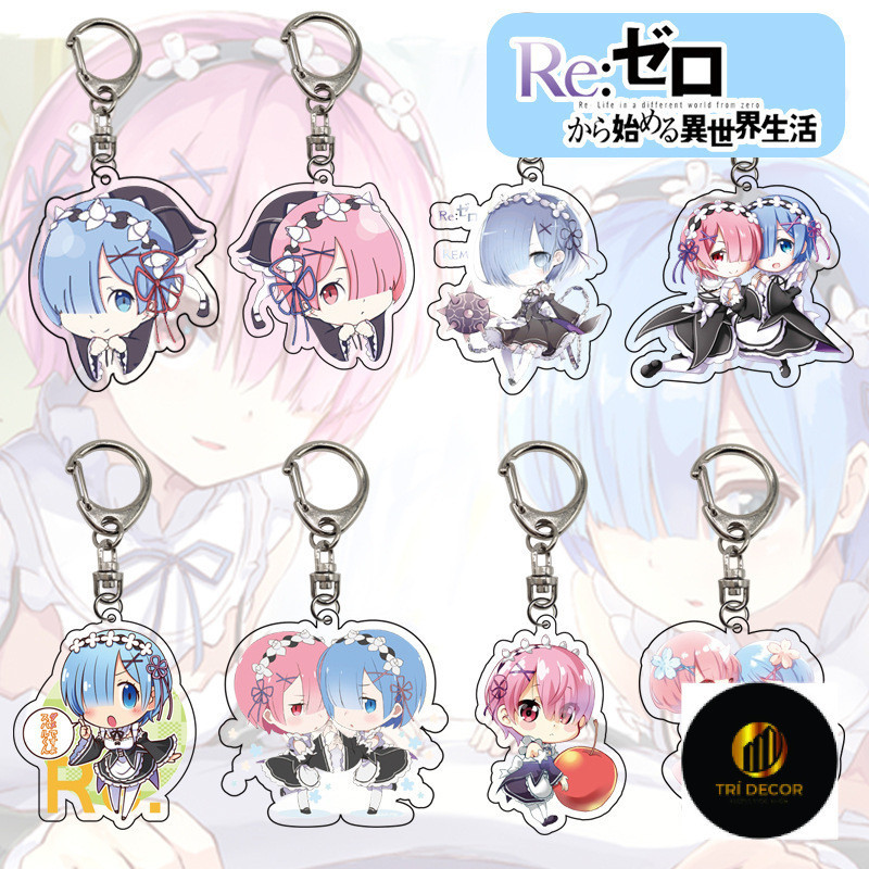 Móc khóa acrylic Anime RE:Zero -Starting World in Another World trong suốt acrylic Rem Ram mặt dây chuyền