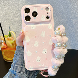 Pink Miffy Rabbit + Vòng tay cho iphone17 17promax 16promax 15promax 14 / 13 / 15 / 16pro iphone13 TPU mới vỏ iphone chống bụi
