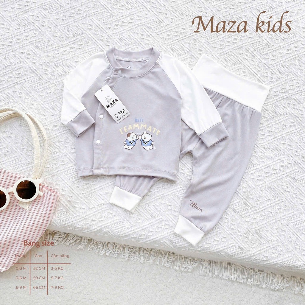 [A82Tencel] Bộ quần áo dài tay cạp cao chất liệu vải tencel cao cấp cho bé 0-9 tháng