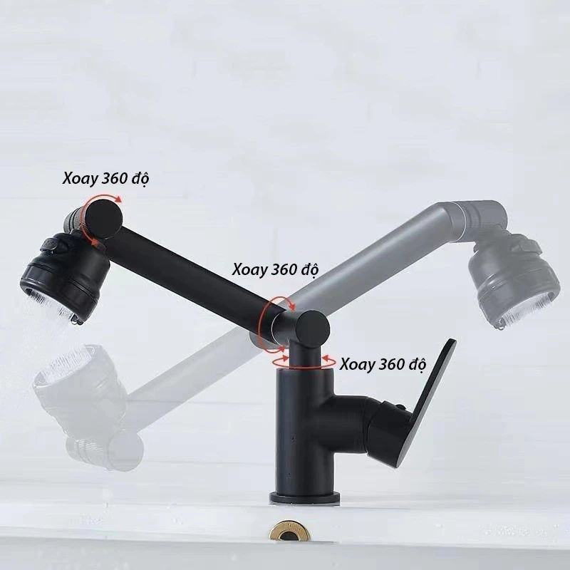 Vòi lavabo đồng thau, vòi nước chậu rửa mặt nóng lạnh đa chiều xoay 360 độ thông minh sang trọng và tiện dụng