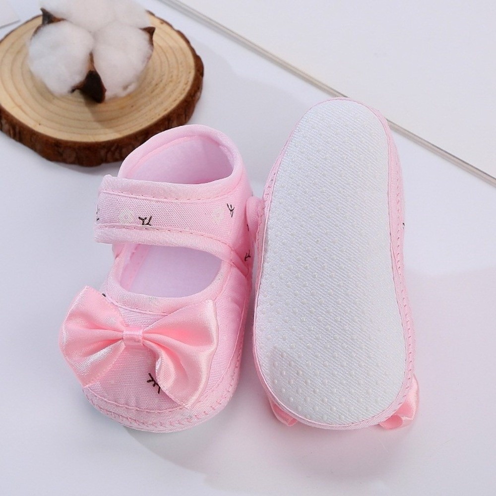 Giày tập đi AWNGD, Giày đế mềm nơ dễ thương thoáng khí, Chống trượt Thoải mái 0-12 tháng Giày công chúa Trẻ sơ sinh Tập đi