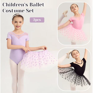 ✿ Trẻ Em Bé Gái Ballet Leotard Đầm Chấm Bi Tutu Balletcore 2 Chiếc Thể Dục Dụng Cụ Ballerina Khiêu Vũ Quần Áo