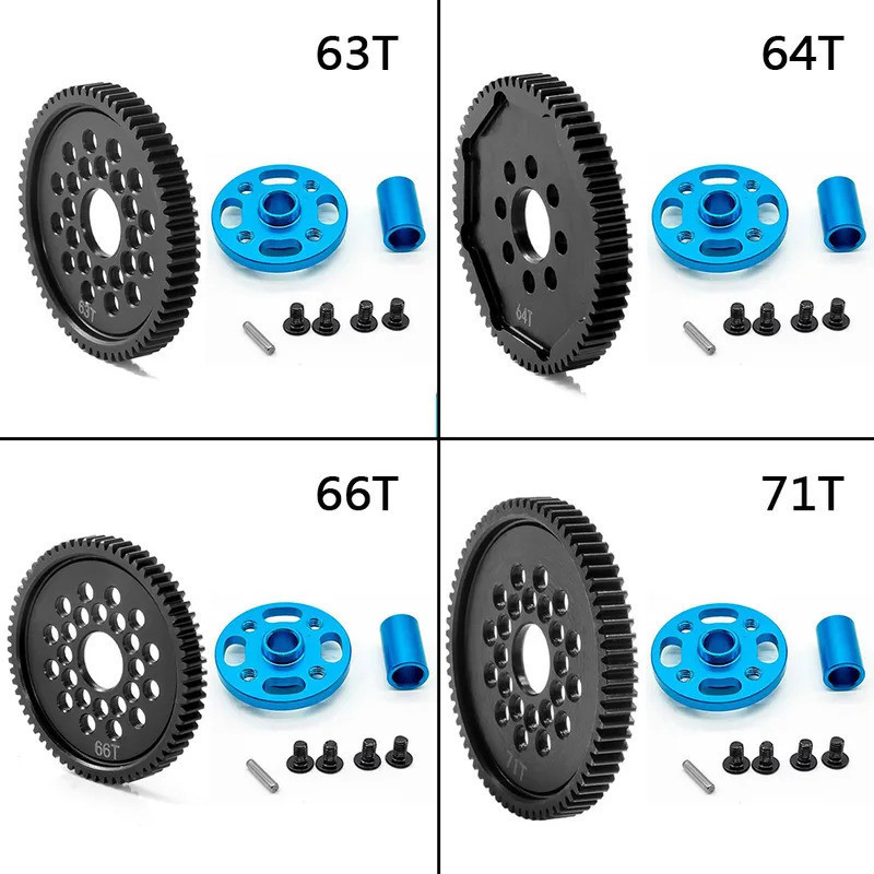 Kim Loại 63T 64T 66T 68T 71T 54500 Spur Gear và Gear Mount Bộ Bánh Răng Tốc Độ Cao Cho Tamiya TT-02 TT02 1 / 10 RC Xe Nâng Cấp Phần