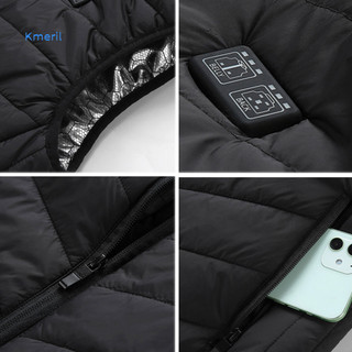 Áo ghi lê USB unisex sợi carbon, giữ nhiệt điện với 3 mức nhiệt và 2 vùng sưởi ấm, chống gió, phù hợp sử dụng ngoài trời