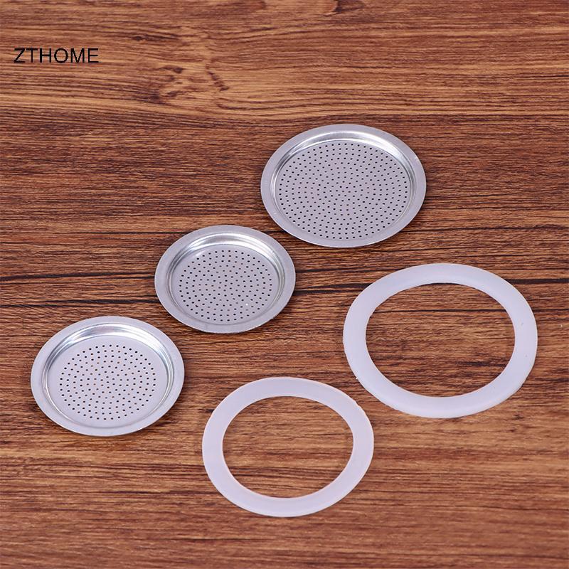 ZTHOME 4 Cái / bộ 3 Miếng Đệm Silicon + Bộ Lọc Nhôm Moka Pot Chai Cà Phê Có Thể Thay Thế Bằng 1 / 2 / 3 / 6 / 9 / 12 Cốc Cà Phê HOT