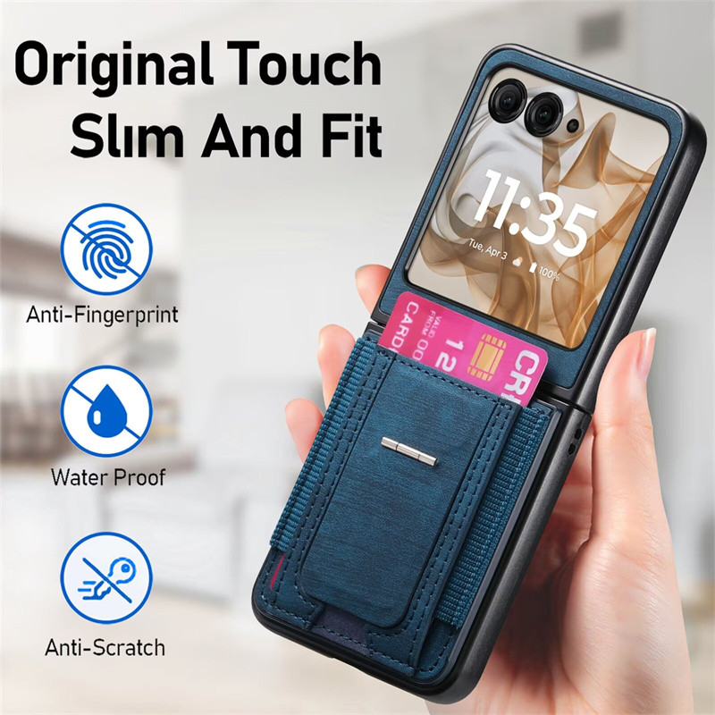 Dành Cho Motorola Moto Razr 40 50 60 Ultra Pro Razr + 2025 Ví Da Lật Có Giá Đỡ Thẻ Chân Đế Chịu Lực Bảo Vệ