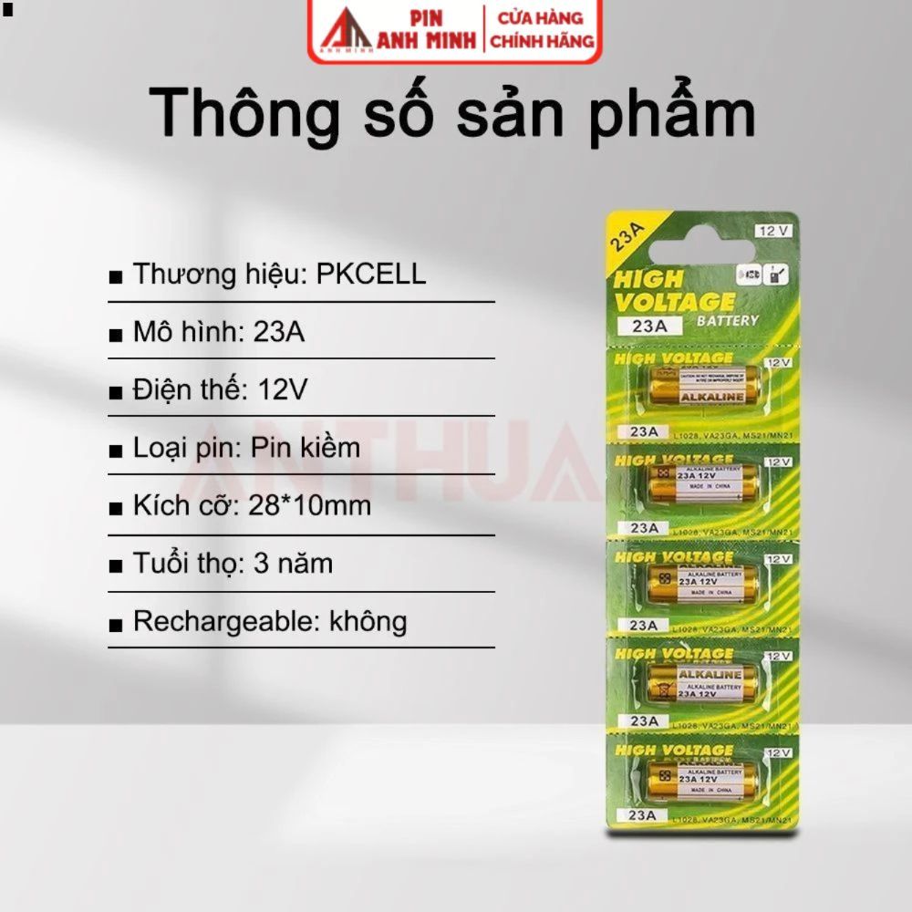 Vỉ 5 Viên Pin A23 12V Dung Lượng Cao 23A L1028 VR22 cho điều khiển cửa cuốn,chuông cửa,còi báo động NB01