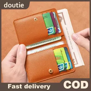 Doutie Da PU Màu Trơn Ví Nhỏ Dành Cho Nữ Ngắn Đơn Giản Ví Nữ Có Nút Siêu Mỏng Thẻ Tín Dụng Túi Đựng Tiền Xu VN
