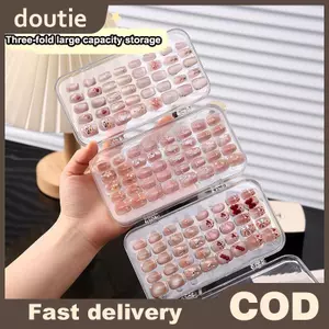 Doutie Ba Lần Nhấn-On Hộp Bảo Quản Móng Tay Nhựa Trong Suốt Hộp Bảo Quản Móng Tay Bấm Lên Dụng Cụ Sắp Xếp Móng Tay Cho Móng Tay Giả Màn Hình VN