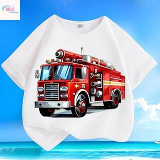 Áo thun in hình xe cứu hỏa dành cho bé trai, kiểu dáng mát mẻ và năng động, thoáng khí, mang phong cách Mỹ.