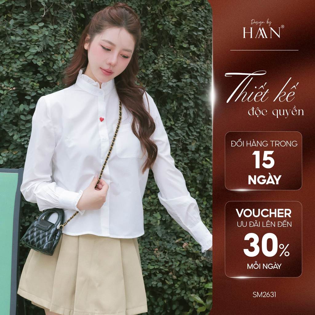 Áo sơ mi dài tay cúc tim cổ cách điệu, chất liệu vải Bamboo ướt mềm mịn, không nhăn SM2631