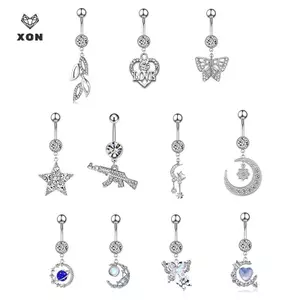 <![XON Mina] Nhẫn trang sức cơ thể hình trái tim mặt trăng, thép không gỉ, dành cho nữ