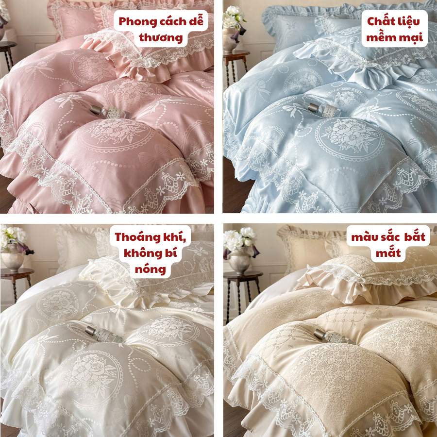 ST167- Set vỏ chăn ga gối phi lụa 4 món Jacquard tiểu thư mang phong cách tinh tế sang trọng Luxury