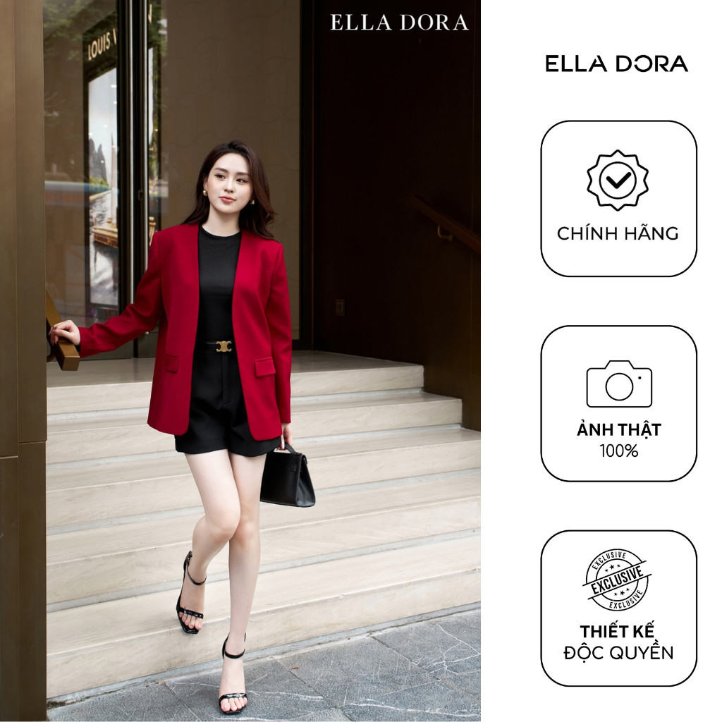 Blazer ELLA DORA thiết kế cổ không ve form suông thanh lịch mặc đi làm dễ phối 3 màu ĐỎ/ĐEN/BE [V25]