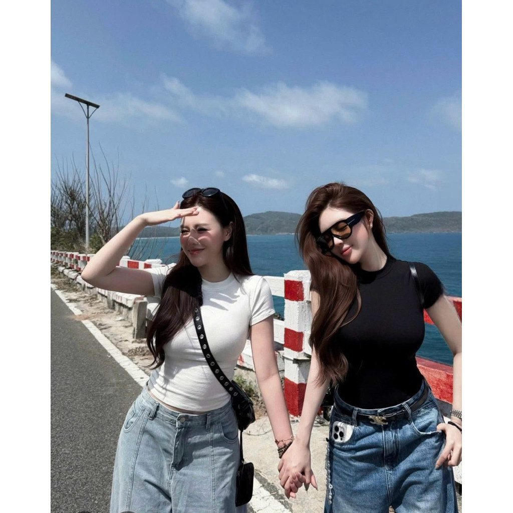 TH001- Áo thun cổ tròn dáng ôm tay cộc độn vai TL.Online Shop ❤️freeship