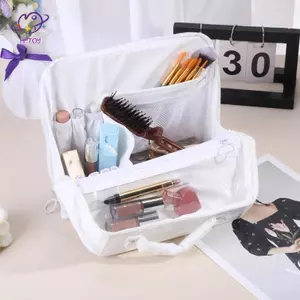 HFTOY Túi đựng mỹ phẩm cầm tay dung tích lớn Lưu trữ máy tính để bàn dọc Túi đựng mỹ phẩm đa chức năng Túi đựng bút văn phòng phẩm ~