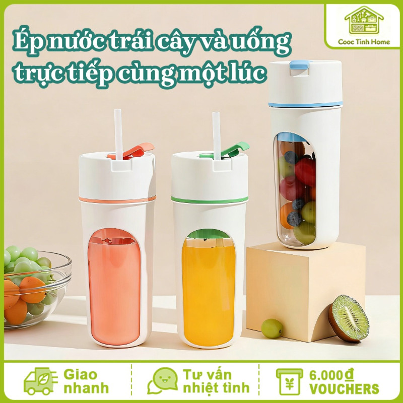 Máy Xay Sinh Tố Cầm Tay 480ML - 6 Lưỡi Dao Mạnh, Sạc USB, Có Ống Hút, Ép Nước Trái Cây Nhanh, Uống Trực Tiếp Tiện Lợi