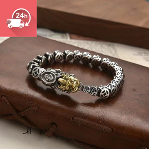 Vòng tay nam retro mạ bạc với thiết kế đồng xu Pixiu cá tính, kiểu dáng cổ điển của bạc Thái Lan