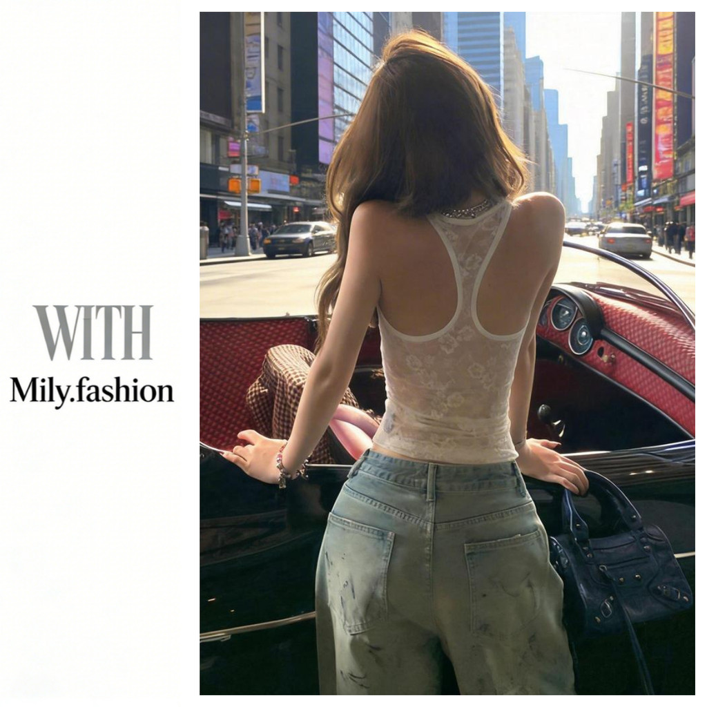 Áo ren see-through hình chữ I Milyfashion thiết kế sling độc đáo, tạo vẻ gọn gàng theo xu hướng Y2K