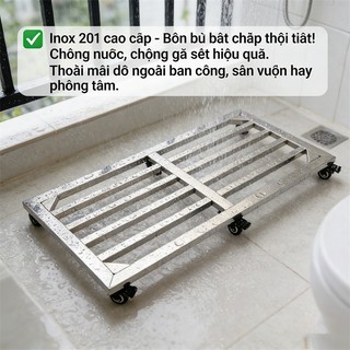 Đế lót chậu cây inox 201 có bánh xe Tải trọng 200kg Dễ dàng vận chuyển vật nặng