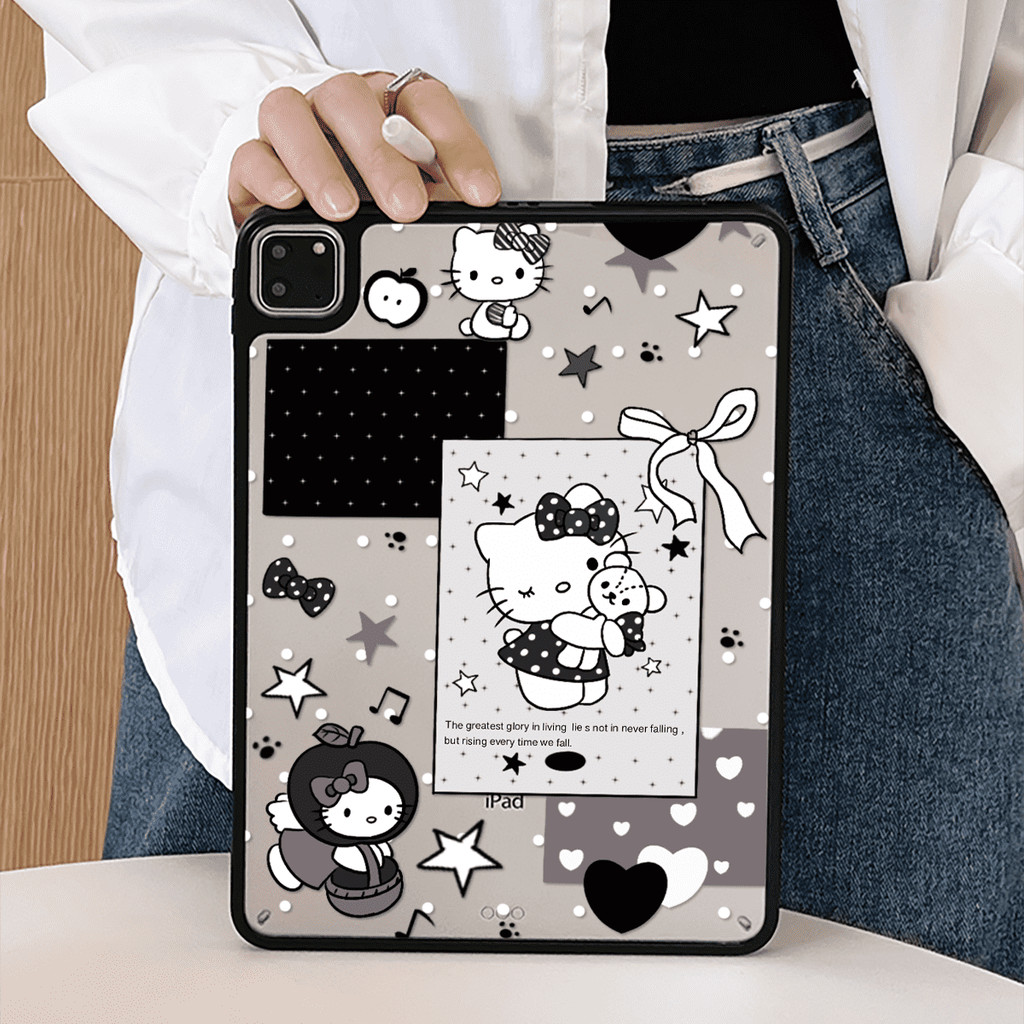 Ốp Lưng Mèo Acrylic Cứng Màu Đen Cho Mini6 Mini7 A17Pro IPad 5 6 7 8 9 10 11 12 A19 A16 Air 2 3 4 5 6 Air 11 M2 M3 M4 2026 Pro10.5 Pro11 M4 M5 Pro13 2024 2025