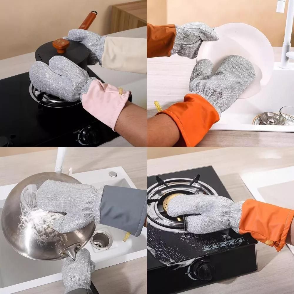 [1 Đôi Dày 3 Lớp] Găng Tay Rửa Chén Bằng Kim Loại, Găng Tay Cọ Rửa Xoong Nồi, Găng Tay Dày 3 Lớp Chống Thấm Nước Đa Năng