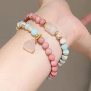 Sáng Tạo Mới Đá Shoushan Đôi Vòng Tròn Tinh Tế Cặp Đôi Vòng Tay Giá Trị Hoa Văn Đỏ Đá May Mắn Hạt Vòng Tay