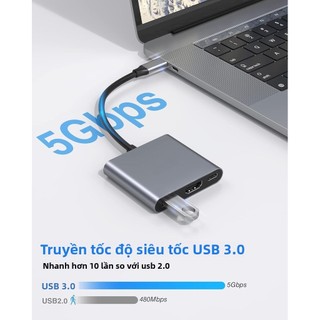 Bộ chuyển đổi 3 trong 1 Hub Type C sang HDMI Cáp sạc 4K USB 3.0 Bộ chuyển đổi USB-C 3.1