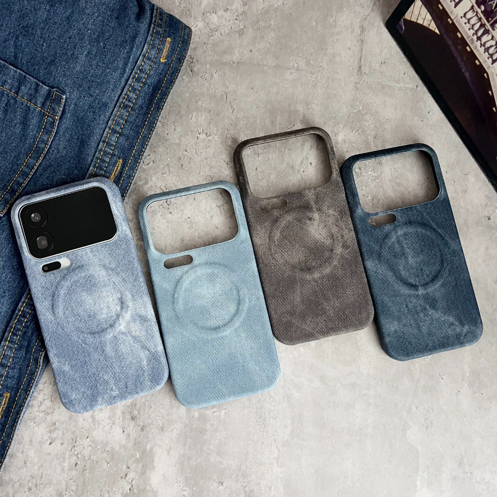 Ốp điện thoại từ tính họa tiết Denim cổ điển cho Xiaomi 17 15 14 Pro Max Ultra Half-Wrapped Hard PC Vỏ thời trang chống rơi