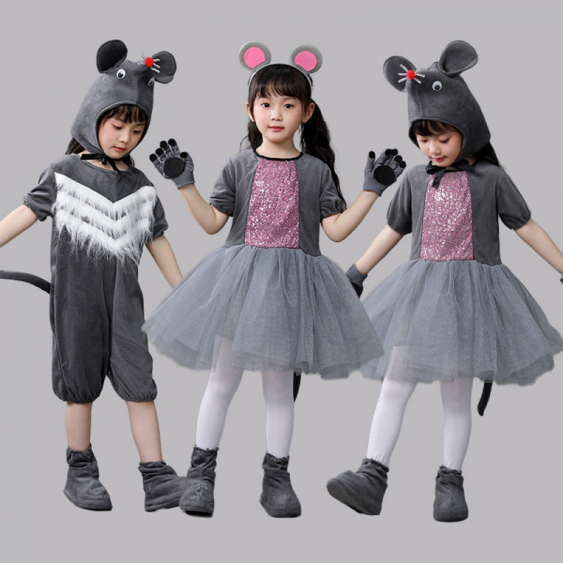 💕 HÀNG CÓ SẴN – Đầm Trang Phục Trẻ Em 3‑12 tuổi – Chuột Xám + Hoạt Hình Động Vật, Thích hợp Halloween, Giáng Sinh & Ngày Trẻ Em 🎃🎉