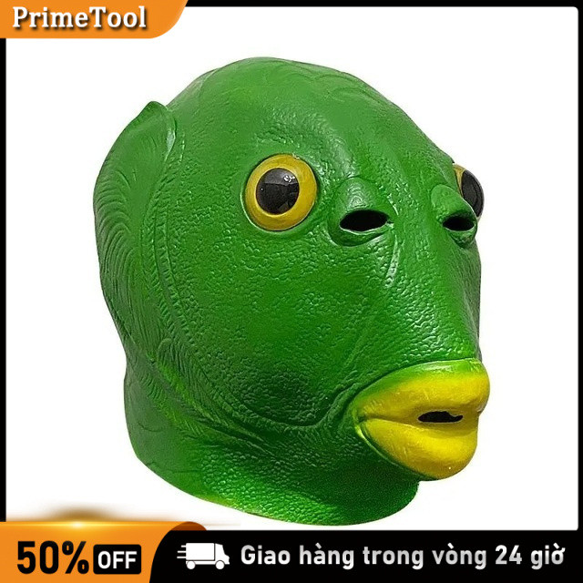Mặt nạ đầu cá xanh lá dày Halloween Mặt Nạ Trùm Đầu Hóa Trang, Quái Vật Đầu Cá, Màu Xanh Lá, Bằng Silicon