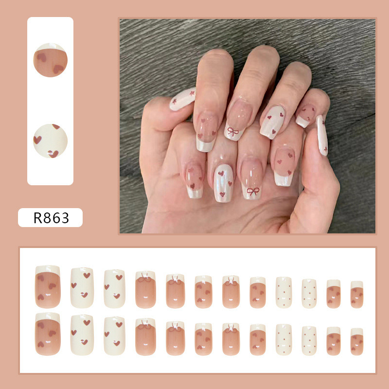 Sweet Pink Heart Nail Art Thời trang dễ thương Nhãn dán móng tay ngắn có thể tháo rời cho bé gái
