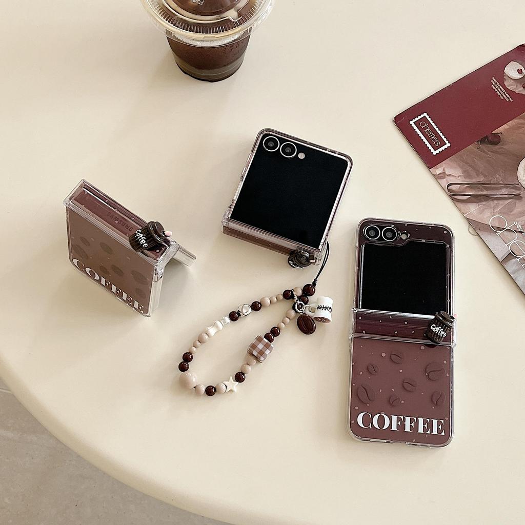 Ốp Điện Thoại Hạt Cà Phê 3D Thích Hợp Cho Samsung Galaxy ZFlip7 zflip6 Dây Gấp Vỏ Cứng Cho Z Flip 7 6 5 4 3 5G PuraX N3Flip MixFlip 2 Vỏ Bảo Vệ